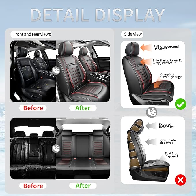 Fit Tucson Premium Leather Car Seat Covers Compatible with Hyundai Tucson 2010-2024 2026, Breathable, Wear Resistant, Airbag Compatible, All-Weather & Full Coverage, 2 Front Seat Red Line Black