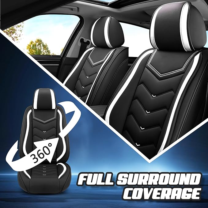 Car Seat Covers for Jeep Grand Cherokee L 2021-2026, Premium Nappa Leather Car Seat Cover, Stylish Sport Seat Covers， Automobile Seat Cover Sets.(Standard 5 Seats/Black White)