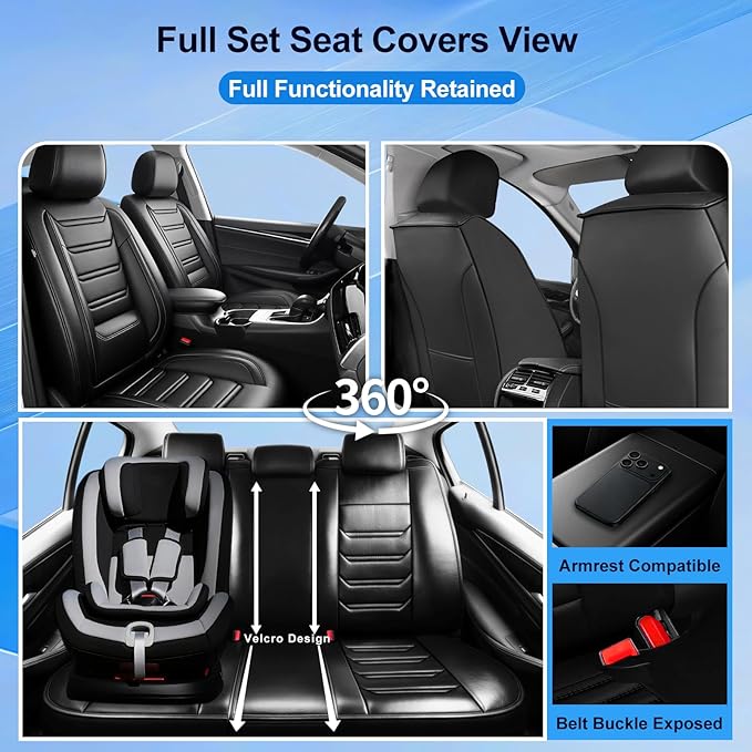 Fit Insight Car Seat Covers (Front Pair) for Select Honda Insight 2010-2022, Premium Full Coverage Leather, Airbag Compatible& Scratch-Resistant, Waterproof & All Weather Seat Protector, Black