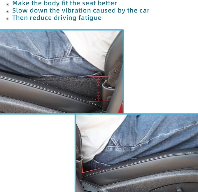 Car Seat Cushion for Driving - Comfort Memory Foam for Car Driver Seat- Back Support, Pain Relief - for Car Travel, Long Trips (Black)