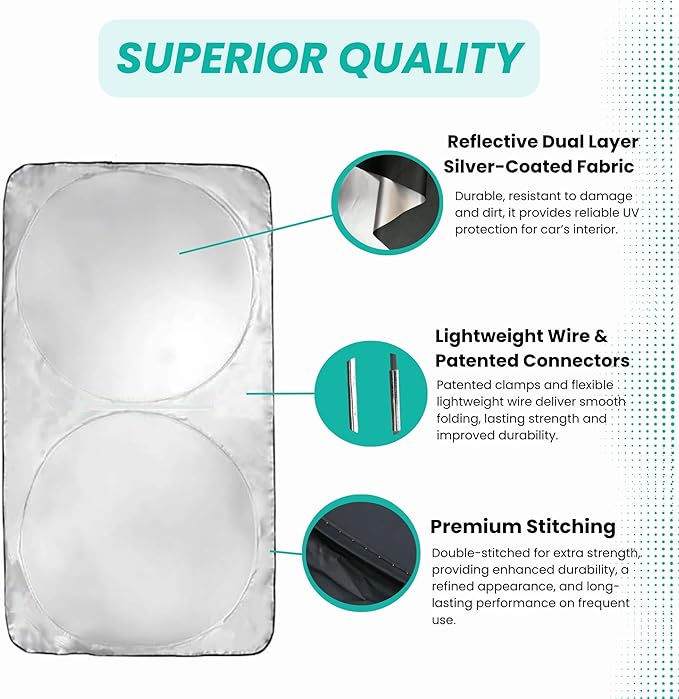 Windshield Sun Shade -Certified 99.87% UVB & 99.02% UVA Car Sun Shade. Award Winning Sunshade - Patented Technology | Compatible for GMC Savana 1996-2024 | Car Shades by Kinder Fluff