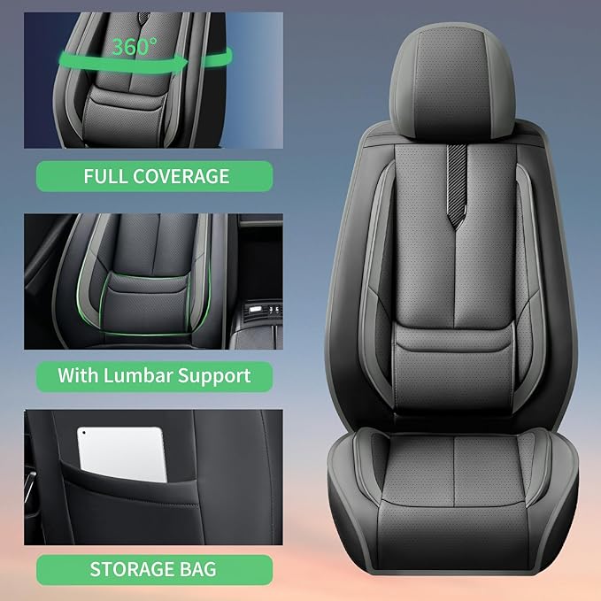 Fit Accord Car Seat Covers for Honda Accord 2003-2024 2025 2026 -Upgraded Premium Waterproof & Breathable Leather,Airbag Compatible,All-Weather Seat Cushion Protector,2 Front/Black-Grey