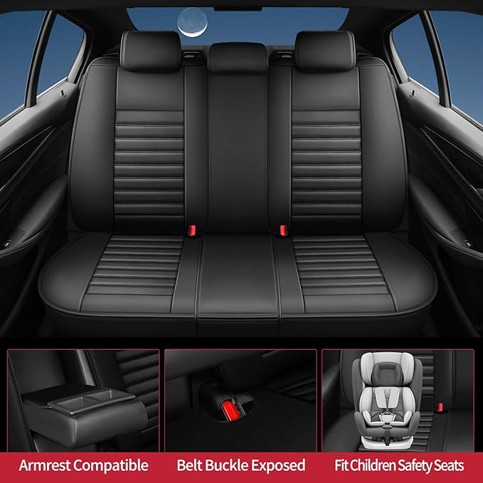 Fit Honda Fit Car Seat Covers for Honda Fit 2007-2019 2020 - Upgraded Premium Waterproof & Breathable Leather, Airbag Compatible, All-Weather Seat Cushion Protector (Full Set, Black)