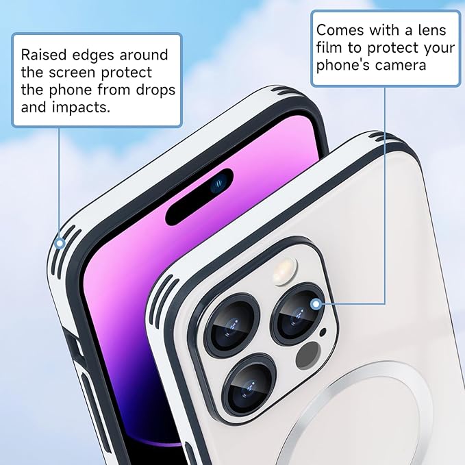 Guppy Compatible with iPhone 13 Pro Max Case Magnetic, with Full Camera Lens Protector [Compatible with MagSafe] Scratch Resistant Gradient Glass Back Cover Phone Case-White