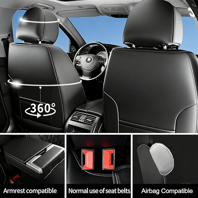 Fit Santa Fe Seat Covers Custom Fit for Hyundai Santa Fe 2005-2026 (Only 5-Seat Version) - Full Set Premium Leather, Waterproof, All-Weather, Airbag Compatible, Car Seat Protectors (Black)