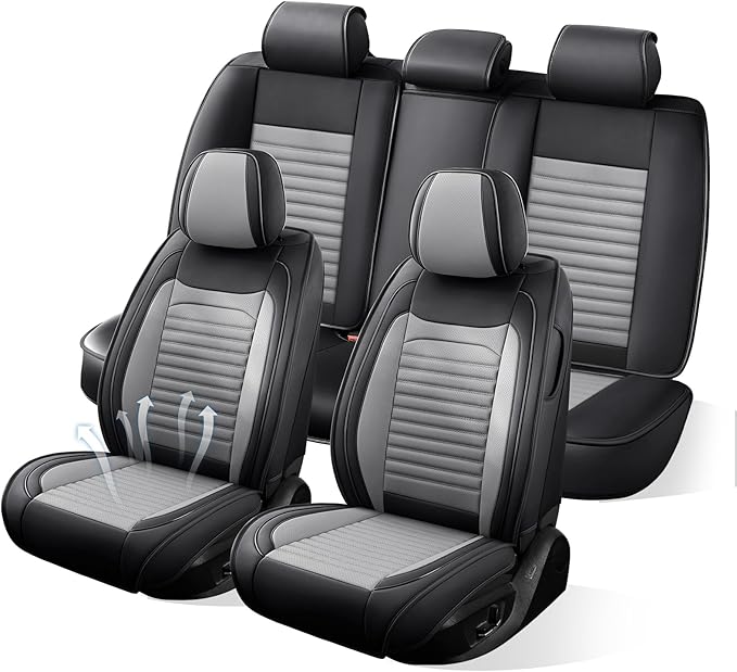 Car Seat Covers Full Set Fit for Toyota C-HR 2018-2022, Premium Faux Leather Car Seat Protector,Breathable Anti-Slip Full Wrapping Edge Seat Covers(Black&Gray,Full Set)