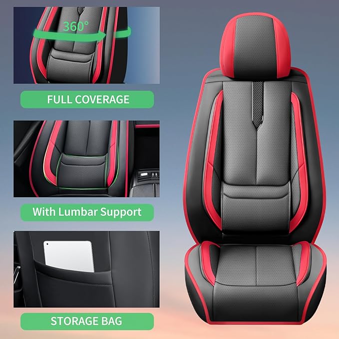 Fit Tucson Car Seat Covers for Hyundai Tucson 2010-2024 2025 2026 -Upgraded Premium Waterproof & Breathable Leather,Airbag Compatible,All-Weather Seat Cushion Protector,2 Front/Black-Red