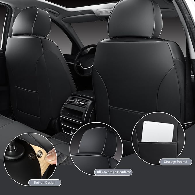 Leather Seat Covers,Car Seat Protector Waterproof,Seat Covers Full Set, Car Seat Protectors 5 Seats,Automotive Seat Covers Fit for Most Cars Black