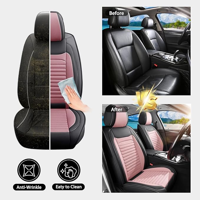 Car Seat Covers Full Set Fit for Toyota Venza 2009-2025,2026, Premium Faux Leather Car Seat Protector,Breathable Anti-Slip Full Wrapping Edge Seat Covers(Black&Pink,Full Set)