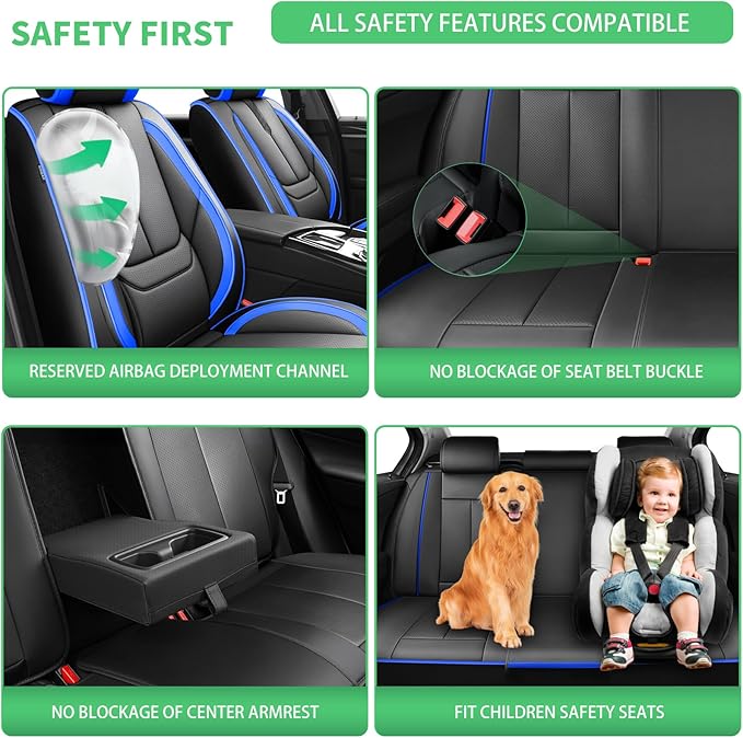 Fit Elantra Car Seat Covers for Hyundai Elantra 2017-2024 2025 2026 -Upgraded Premium Waterproof & Breathable Leather,Airbag Compatible,All-Weather Seat Cushion Protector,2 Front/Black-Blue