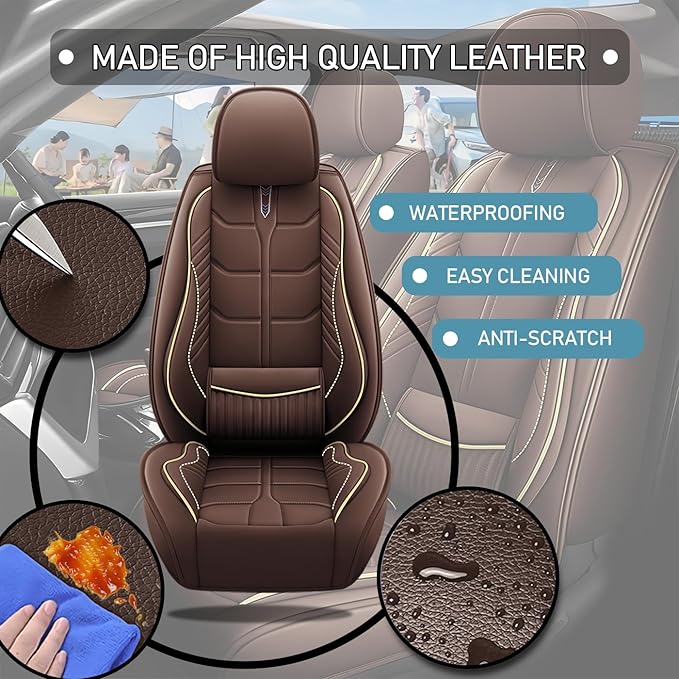 Leather Car Seat Covers Fit for Toyota Echo 2000-2005, 5 Seater Car Seat Cover, Premium Waterproof, Scratch Resistant Car Interior Accessories (Full Set Coffee)