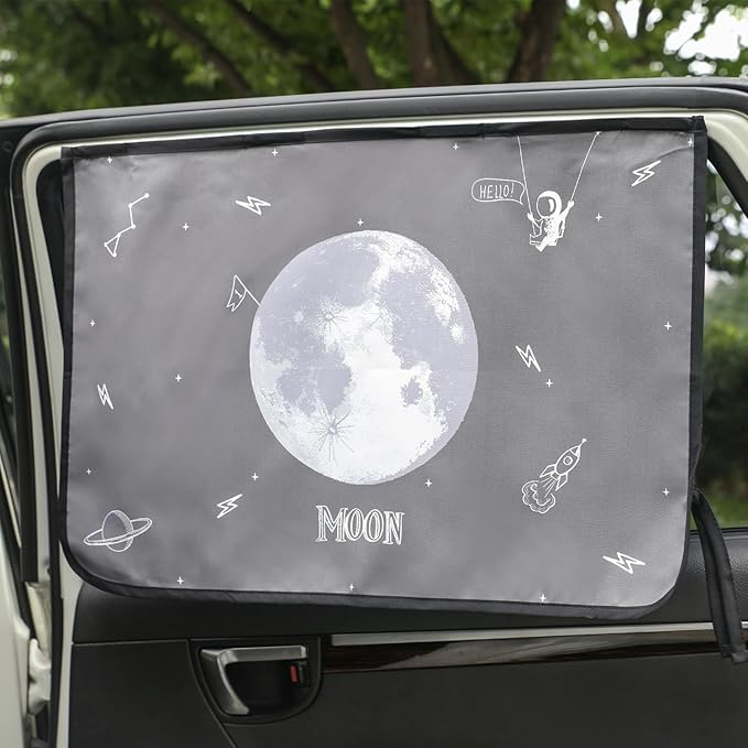 Magnetic Car Sun Shade Curtain for Side Window – Sun Blocker and UV Protector for Baby, Kids, and Pets – Universal Fit with Built-in Magnets for Steel-Framed Door (Moon)