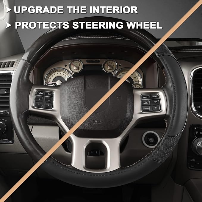 GIANT PANDA Car Steering Wheel Cover for Dodge Ram 1500 2500 3500 15.5-16 inches- Solid Black
