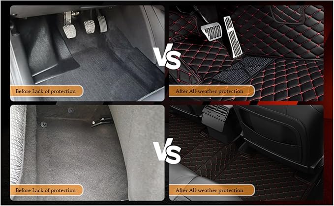 Yaruicar Custom Personalized Floor Mats for Cars Luxury Full Coverage All Car Floor Mats Anti-Slip Leather Car Mat Set Trucks & SUVs Trucks Automotive Floor Mats Liners (Black Beige)