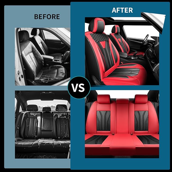 Fit Accord Car Seat Covers Premium Leather for Honda Accord 2012-2025 2026. Waterproof， Breathable, Scratch-Resistant & All-Weather Seat Cushion Protector（Full Set,Red&Black