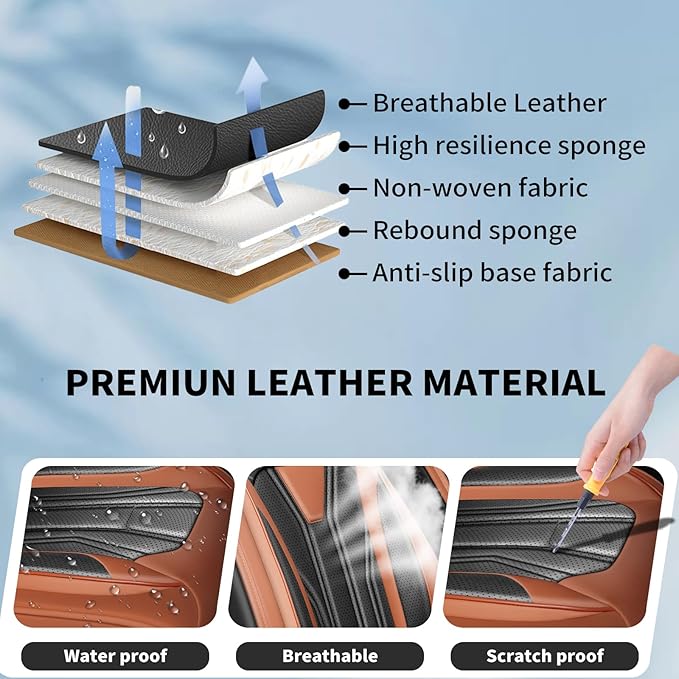 Fit Tucson Car Seat Covers Premium Leather for Hyundai Tucson 2010-2025 2026. Waterproof， Breathable, Scratch-Resistant & All-Weather Seat Cushion Protector (Full Set, Brown&Black)