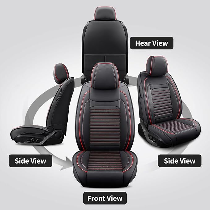 Front Seat Covers Fit for Toyota Avalon 2001-2022, Car Seat Covers Front Seats, Breathable Faux Leather Automotive Seat Covers Front Pair Anti-Slip Seat Cover(Black&Red, Front)