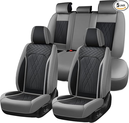 FLORICH Leather Seat Covers for Cars Front and Rear Car Seat Cover Premium Car Seat Protector Luxury Automotive Seat Covers Full Set Universal Fit for Most Car Truck SUV, Gray&Black