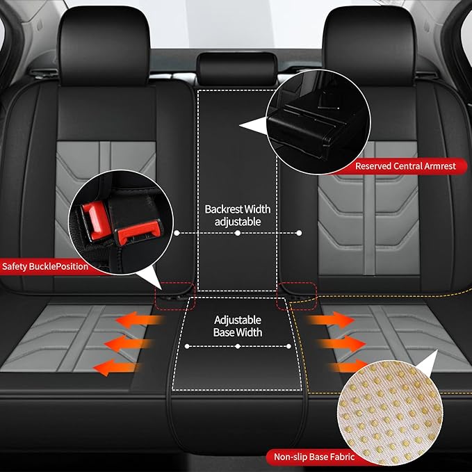 TTX LIGHTING Car Seat Covers fit for Honda Civic 2003-2026 Full Set: Premium Leather Automotive Seat Cover with Airbag Compatible Waterproof (5 Seats, Black & Gray)
