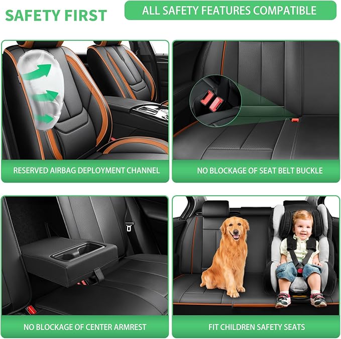 Fit Accord Car Seat Covers for Honda Accord 2003-2024 2025 2026 -Upgraded Premium Waterproof & Breathable Leather,Airbag Compatible,All-Weather Seat Cushion Protector,Full Set,Black-Brown