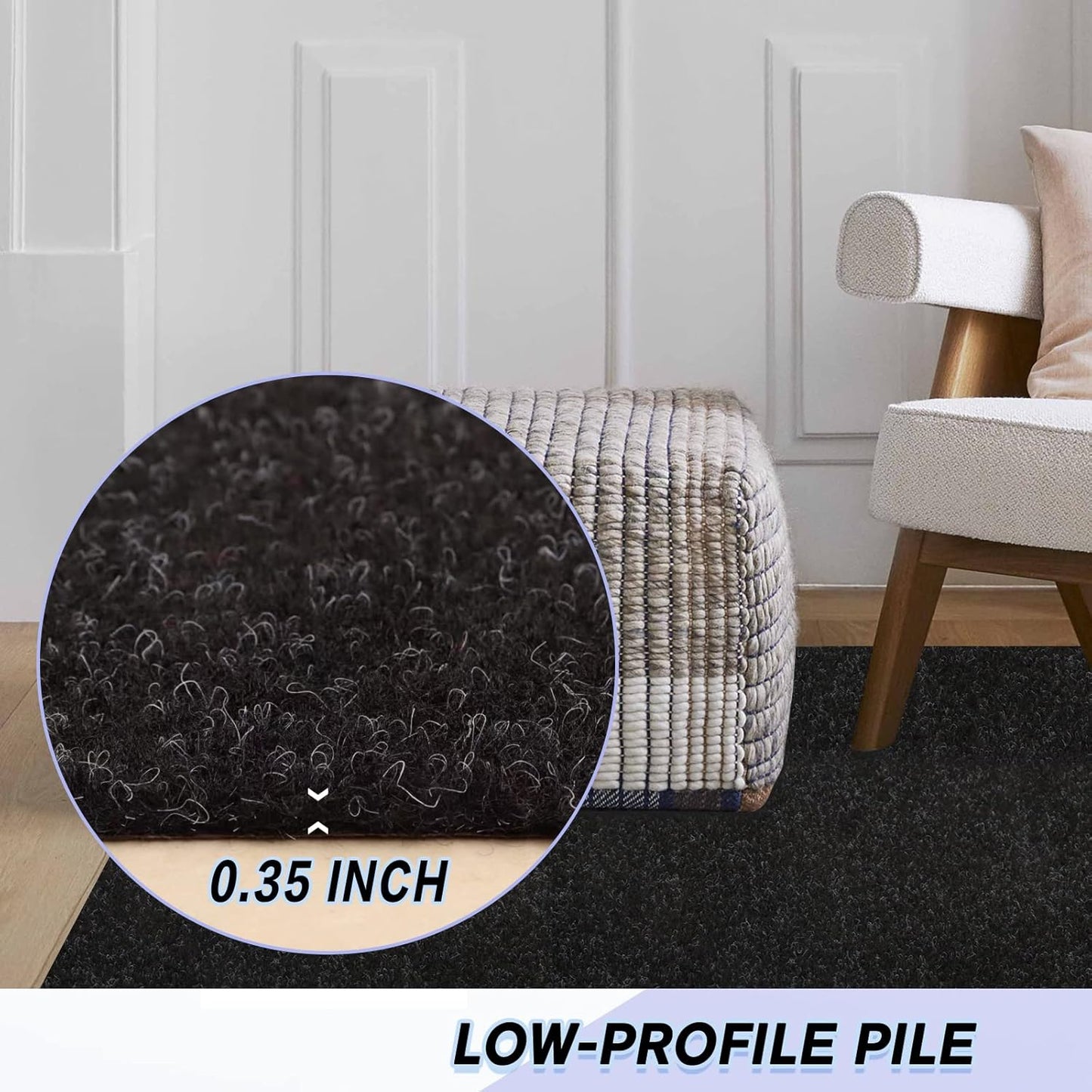 Custom Size Backed Non-Slip Area Rugs Runner, Easy Clean, Waterproof Runner Rugs for Hallway Entryway, Kitchen, Laundry, 3FT x 3FT, Black