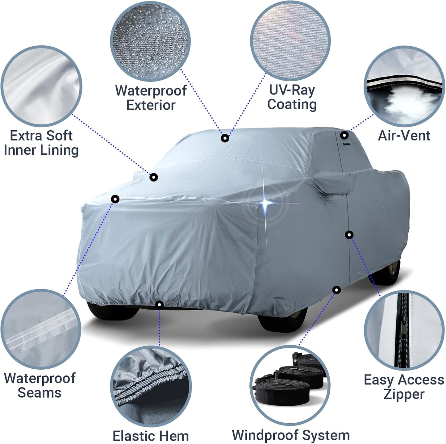 iCarCover Fits 2009-2024 F-150 SuperCrew Cab, 6.5 ft Regular Bed Ford Truck Cover Automobiles Form-Fit Padded Full Exterior Waterproof Automobiles Protection Covers