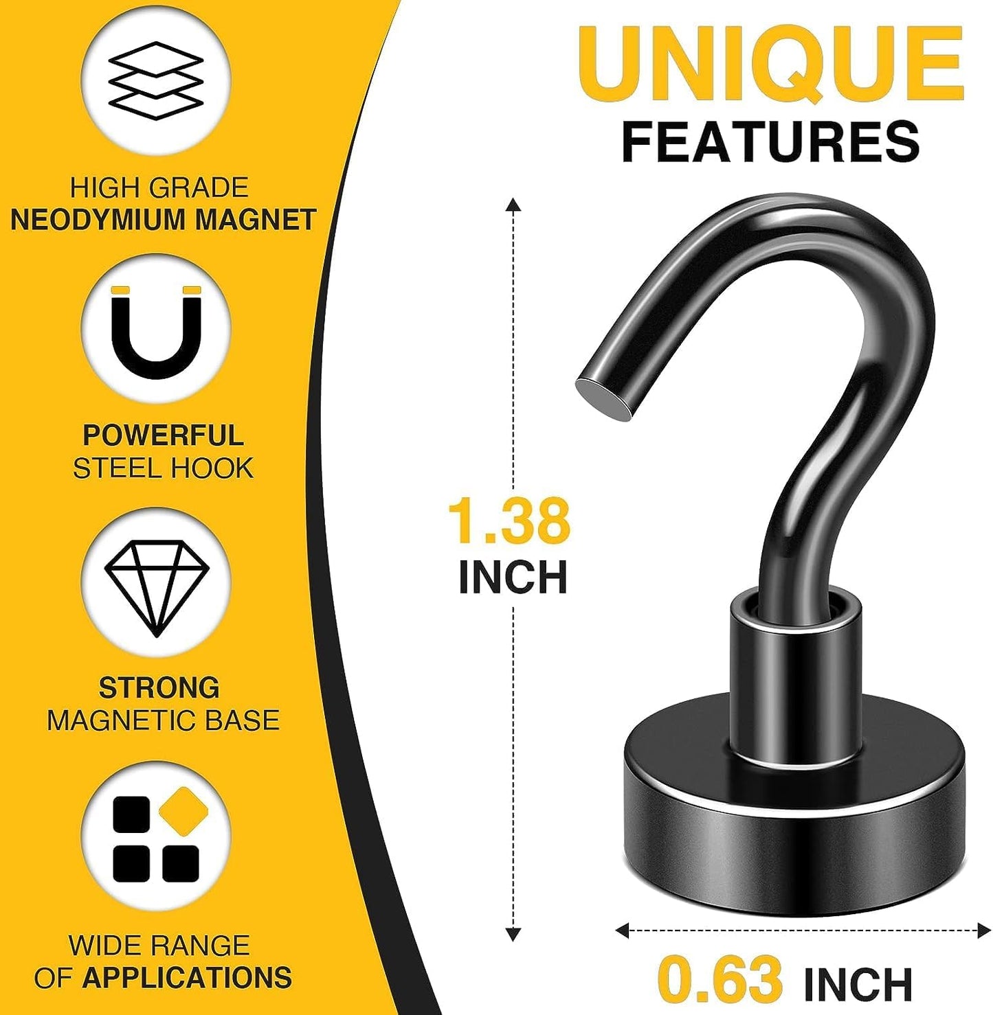 DIYMAG Magnetic Hooks, 30Lbs Strong Heavy Duty Cruise Magnet S-Hooks for Classroom, Fridge, Hanging, Cabins, Grill, Kitchen, Garage, Workplace and Office Etc, (75 Pack-Black)