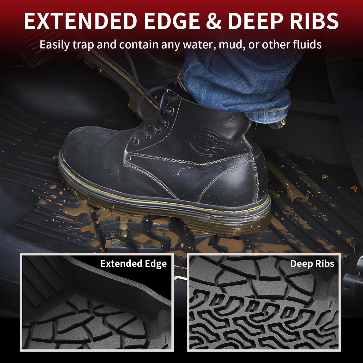LASFIT Floor Mats for Ford Bronco 4-Door 2025 2024 2023 2022 2021(Not Fit Bronco Sport) TPE All Weather Protector Custom Fit SUV Floor Liners, 1st & 2nd Row, 3pcs Black