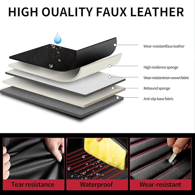 Fit Venue Car Seat Covers for Hyundai Venue 2020-2024 2025 2026 - Upgraded Premium Waterproof & Breathable Leather,Airbag Compatible, All-Weather Seat Cushion Protector (Full Set,Black+Red)