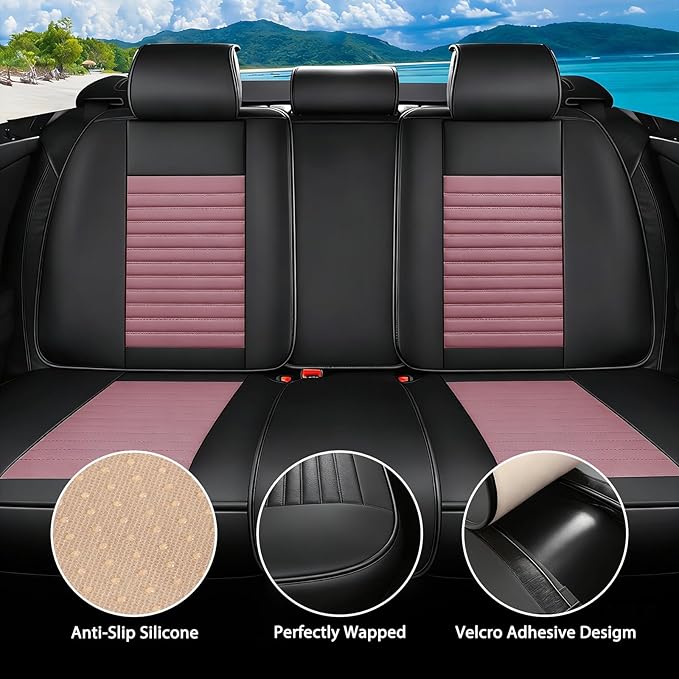 Car Seat Covers Full Set Fit for Toyota Venza 2009-2025,2026, Premium Faux Leather Car Seat Protector,Breathable Anti-Slip Full Wrapping Edge Seat Covers(Black&Pink,Full Set)
