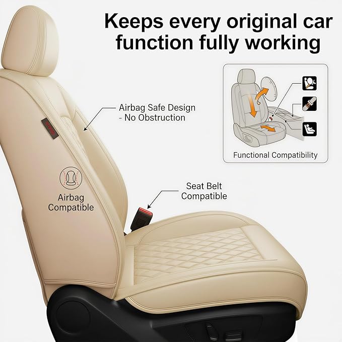 Fit for Accent Seat Covers Compatible with Hyundai Accent 2017-2026 - Waterproof Breathable Leather Automotive Seat Cushions Protector,Airbag Compatible,Only 2 Front seat Covers(Beige)