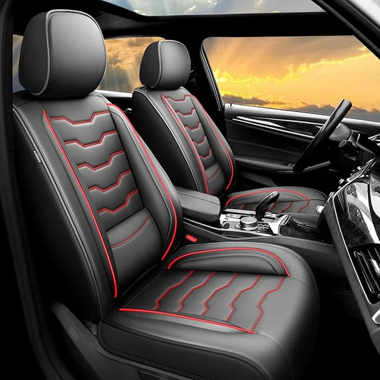 Fit Accord Car Seat Covers Premium Leather for Honda Accord 2012-2025 2026. Waterproof， Breathable, Scratch-Resistant & All-Weather Seat Cushion Protector（Full Set,Red Line Black