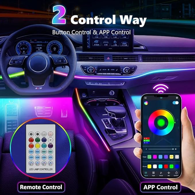 Interior Car LED Strip Lights, Acrylic LED Lights for Car with Dynamic Dreamcolor Chasing,RGB+IC 8 in 1 235 inches 800 LEDs Ambient Lighting Kits Music Sync Wireless APP and Remote Control