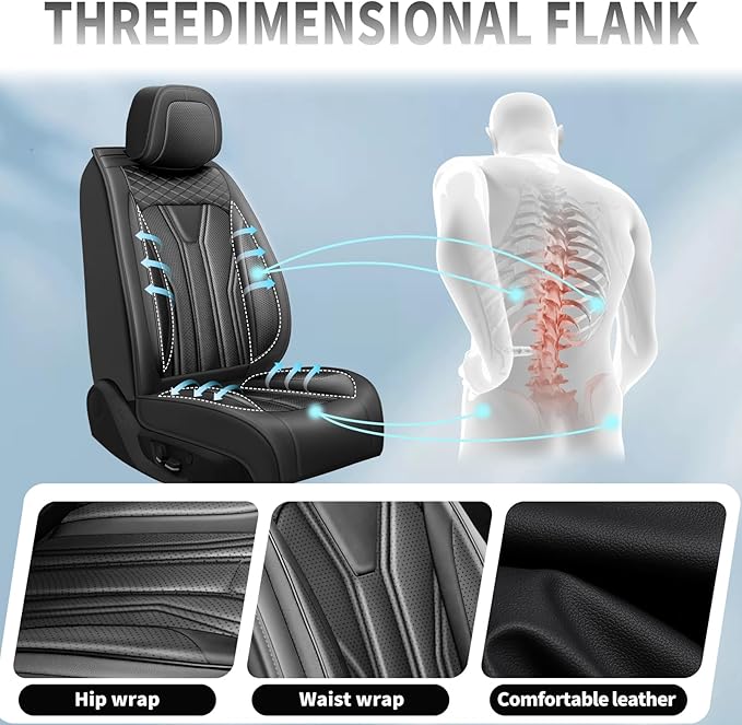 Fit Frontier Car Seat Covers Premium Leather for Nissan Frontier 2009-2025 2026. Waterproof， Breathable, Scratch-Resistant & All-Weather Seat Cushion Protector（Full Set All Black）