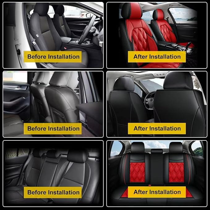 AOMSAZTO Car Seat Covers,Full Set 5 Seats Custom Fit for Toyota Camry 2002-2026,Faux Leather Automotive Cushion Covers Seat Protector,Airbag Compatible Waterproof Black&Red
