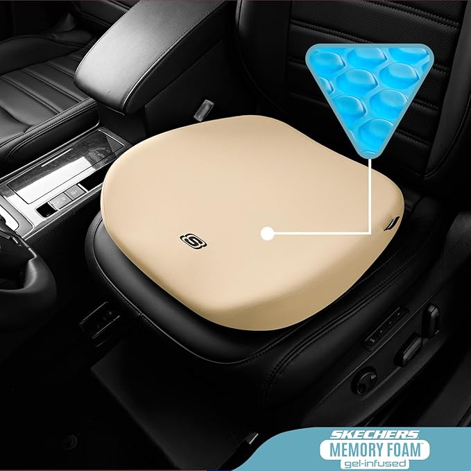 Skechers Seat Cushion Premium Gel & Memory Foam-Office Chair Cushion for Tailbone Pain Relief,Butt Pillow for Office Chair,Car seat Cushion,Long Sitting Office Workers,and Car Drivers,Beige