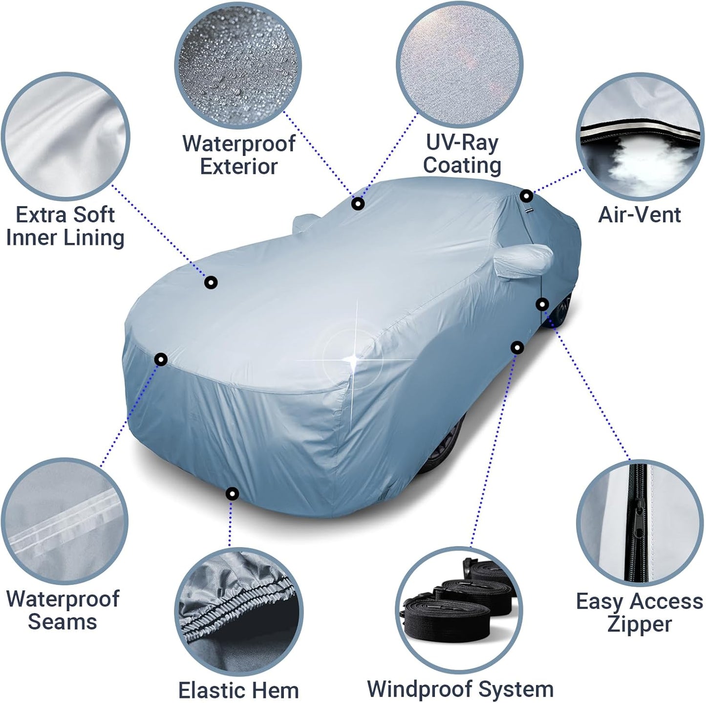 iCarCover Premium Car Cover for 2011-2021 Chevy Volt Heavy Duty Waterproof All Weather Automobiles Custom Fit Indoor Outdoor UV Snow Protection Covers with Straps and Bag