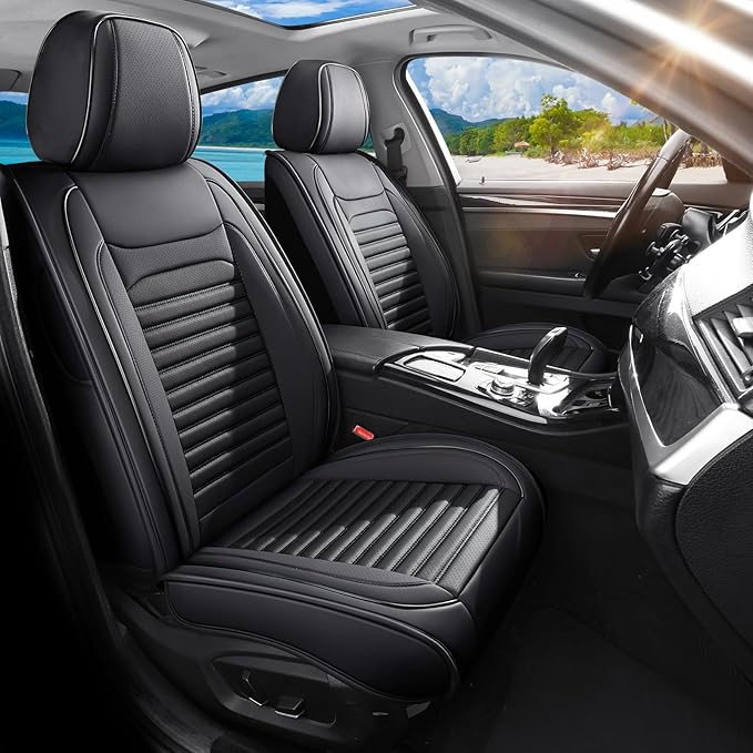 Car Seat Covers Full Set Fit for Toyota RAV4 2001-2026, Premium Faux Leather Car Seat Protector,Breathable Anti-Slip Full Wrapping Edge Seat Covers(Black,Full Set)
