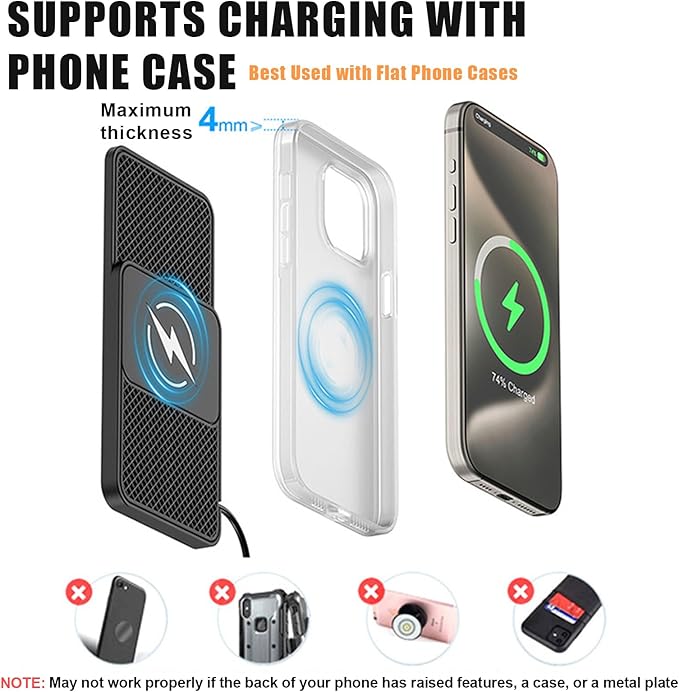 Wireless Car Phone Charger for Tesla Cybertruck Semi, Type C/USB 20W Fast Charging Pad, Non-Slip Charging Station for Travel Home Office Desk, Lightweight,Type-C