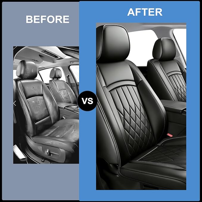 Fit for Equus Seat Covers Compatible with Hyundai Equus 2011-2016 - Waterproof Breathable Leather Automotive Seat Cushions Protector,Airbag Compatible,Only 2 Front seat Covers(Black)