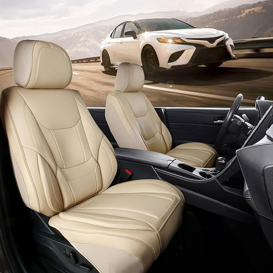 Coverland Custom Fit Car Seat Covers for Car Compatible with [2010-2017 Mercedes-Benz E-Class] Premium Leather Non-Slip Memory Foam Waterproof Cover Interior Protector [Front Beige - Size Chart A29]