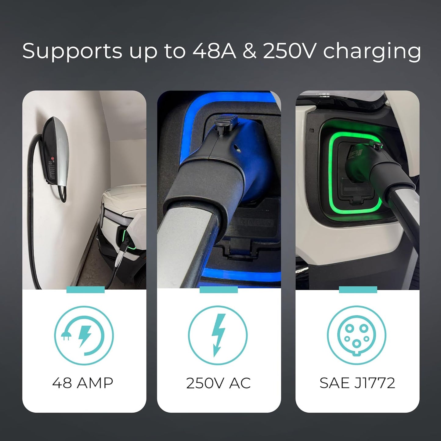 Lectron Tesla to J1772 EV Charging Adapter – NACS Converter, 48 Amp & 250V, Compatible with Tesla High Powered Connectors, Destination Chargers & Mobile Connectors for J1772 Electric Vehicles (Black)