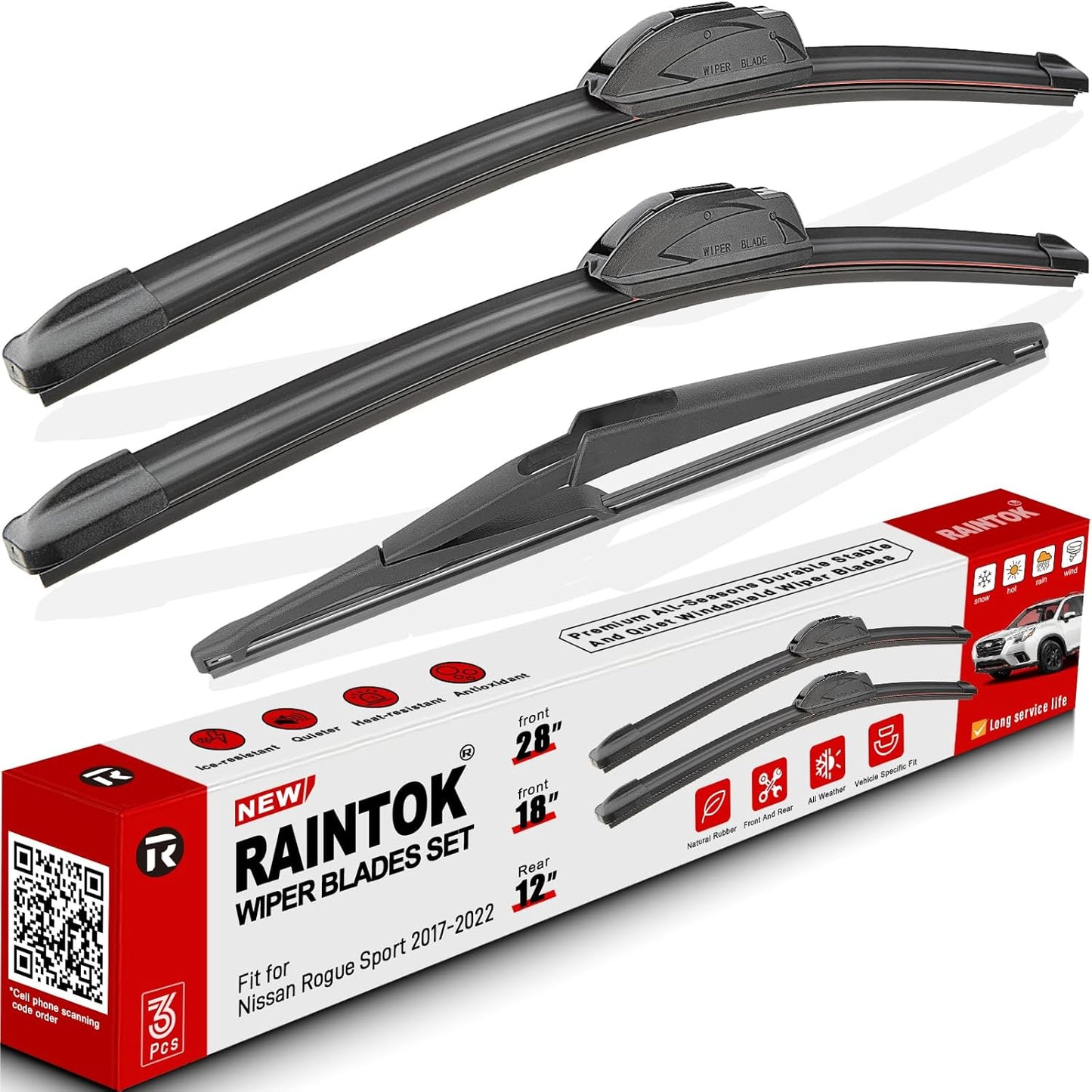 Windshield Wiper Blades Replacement for Nissan Rogue Sport 2017 2018 2019 2020 2021 2022 Original Factory Quality Front Rear Wipers Blade Set for My Car - 28" 18" 12" (Pack of 3)