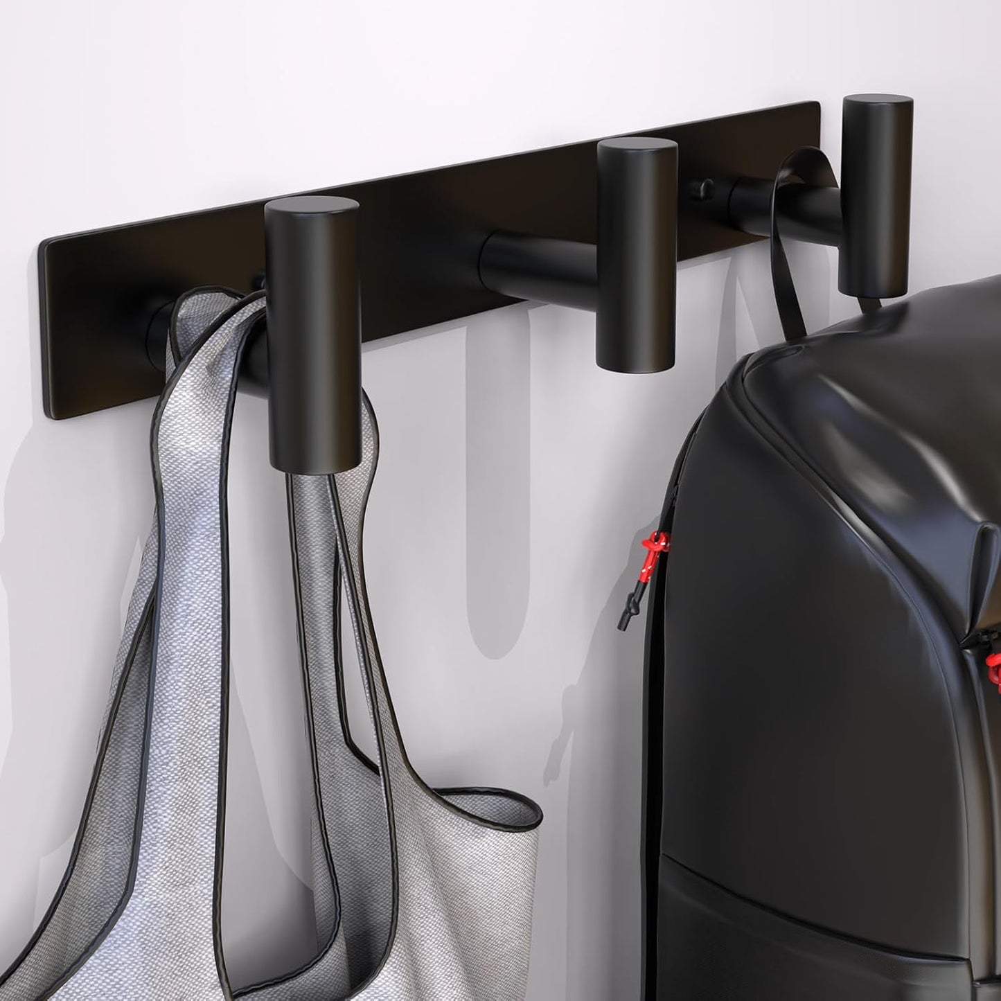Wall Mounted Coat Rack-3 Hooks, Heavy Duty Stainless Steel Hook Rail for Towel Coat Hat Purse Bag Jacket, Towel Hooks for Entryway Bathroom Kitchen (Black 3 Hooks - 1 Pack)