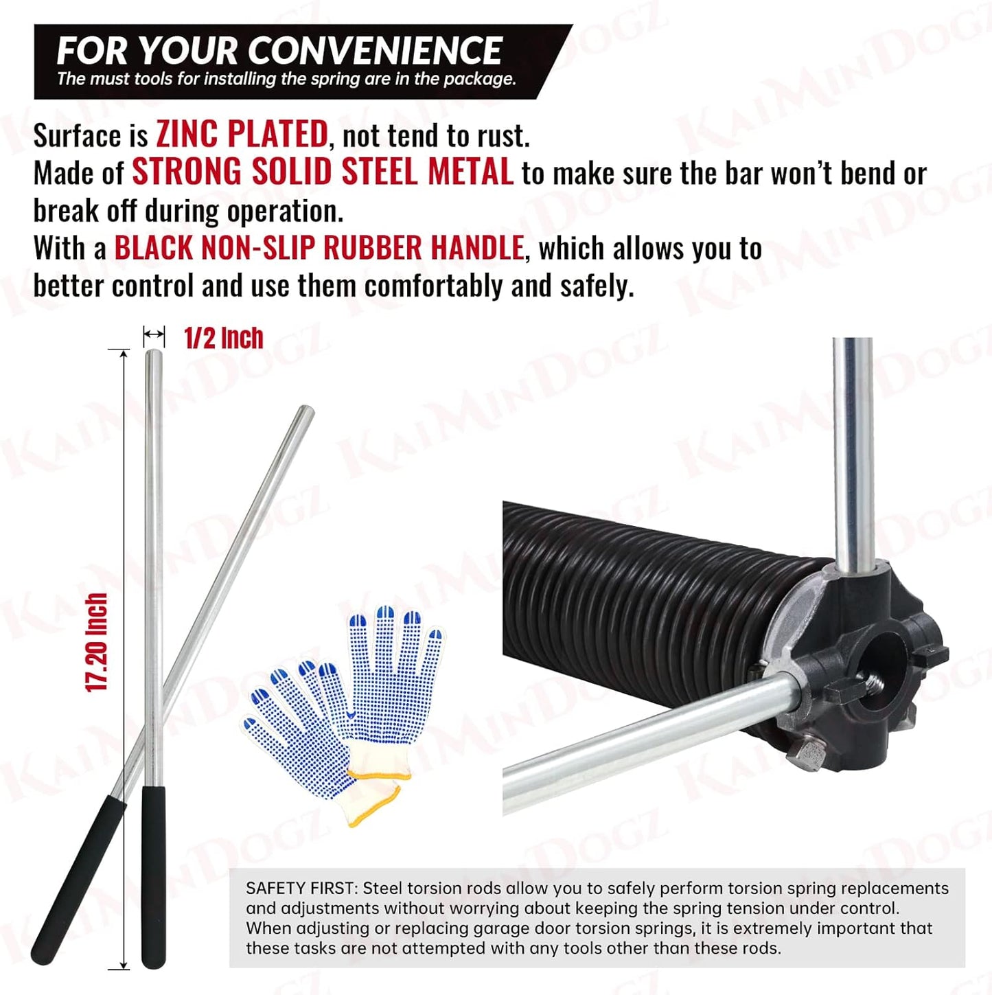 Pair of 1.75" Garage Door Torsion Springs Set with Non-Slip Winding Bars&Gloves, High Precision Electrophoresis Oil-Free Black Coated for Replacement, MIN 16,000 Cycles (0.243 x 1.75"x 38")