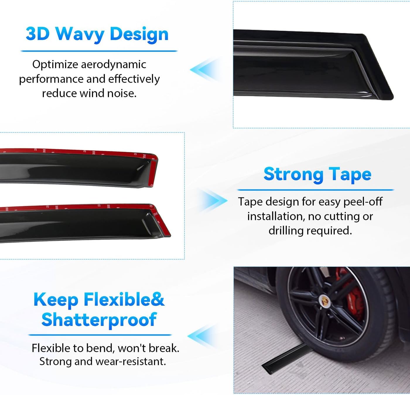 4pcs Window Visors Compatible with 2019-2025 Toyota RAV4 RAV-4 PrimeFront+Rear Smoke Tint Sun/Rain Guard Outside Mount Tape-On Vent 2020 2021 2022 2023 2024
