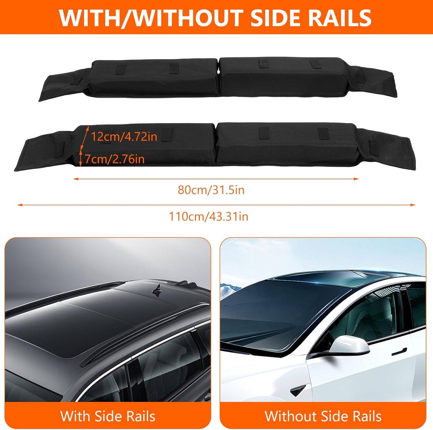Car Soft Roof Rack Black 600D Oxford Cloth EVA Foam Anti Slip Bottom Universal Soft Roof Rack Pads for Kayak Surfboard