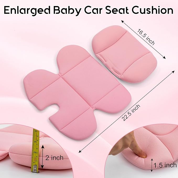 Infant Car Seat Insert with Extra Headrest for Preemie to Newborn, Thickened Baby Car Seat Head Support for Girls Boys, Adjustable Baby Car Seat Cushion with Filled Natural Spong