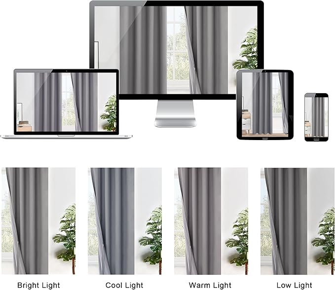 XWZO 100% Blackout Curtains 84 Inches Long with Tiebacks- Privacy Protection & Noise Blocking Window Draperies Grommet Top with Black Liner for Bedroom/Living Room, Grey, W42 x L84, Set of 2