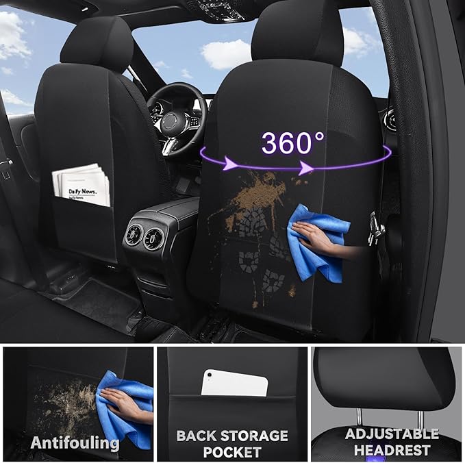 CAR PASS Nappa Leather Seat Covers Front, 3D Foam Support Water Resistant Faux PU Gray Leather Car Seat Covers 2 Pcs, Comfort & Universal Fit for Cars SUV Truck Most Vehicles (Black and Gray)